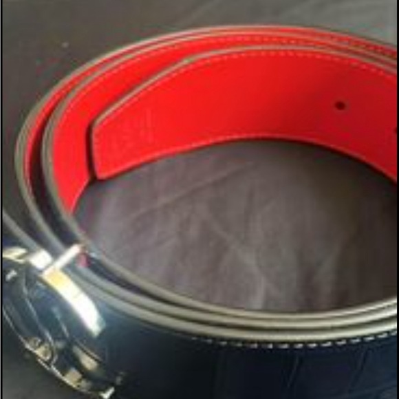 Christian Louboutin Navy Blue/Red Croc Embossed and Leather CL Logo Belt - Picture 6 of 6